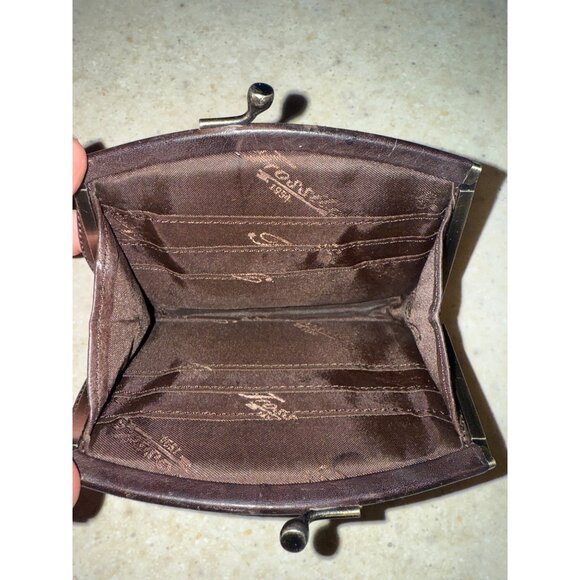 Vintage Fossil Kiss Lock Genuine Brown Leather Card Holder Coin Purse Wallet - Picture 7 of 15